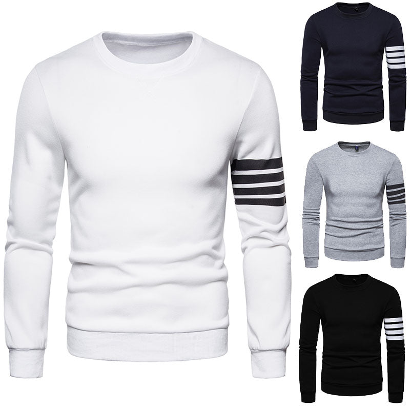 Men's sporty striped crew neck sweatshirt, comfortable & trendy for casual wear.