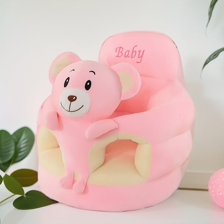 Fun animal design plush baby chair, offering gentle support for a baby's first sitting adventures.