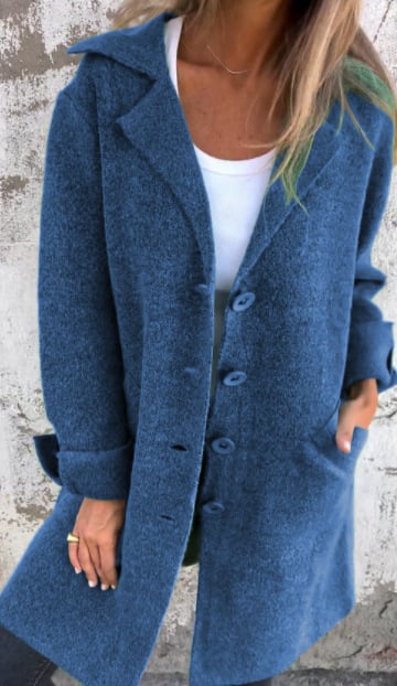 Sophisticated women's buttoned blazer jacket, elegant long sleeve design for modern fashion & workwear.