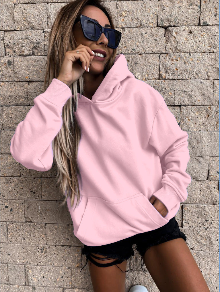 Soft feel women's relaxed fit hoodie, classic pullover with front kangaroo pocket.