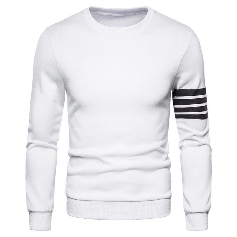 Modern men's crew neck sweatshirt with stylish stripe design, great for a sporty look.