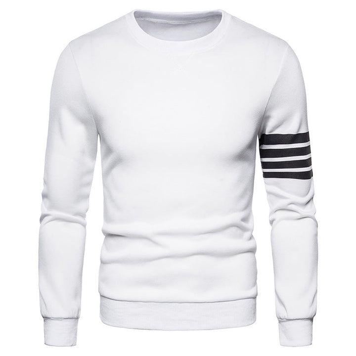 Modern men's crew neck sweatshirt with stylish stripe design, great for a sporty look.