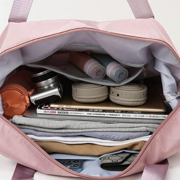 Lightweight women's folding travel bag, ultimate portability, stylish compact tote for daily use.
