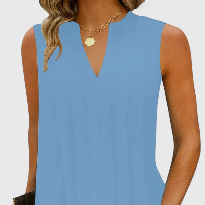 Modern V-neck women's dress, elegant, flattering, suitable for parties.