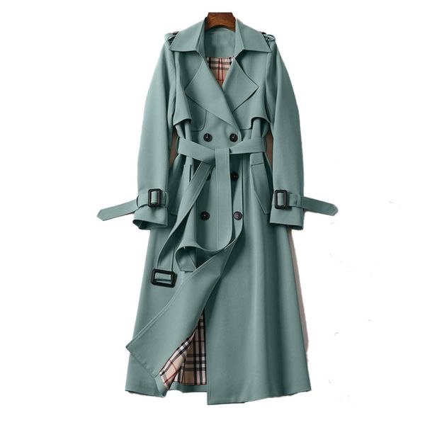 Classic women's belted trench coat, offering sophisticated style and weather protection.