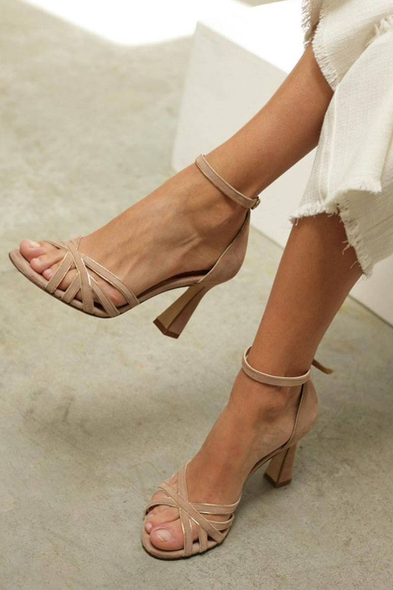 Women's elegant summer patchwork peep toe block heels. Versatile and stylish for casual or dressy outfits.