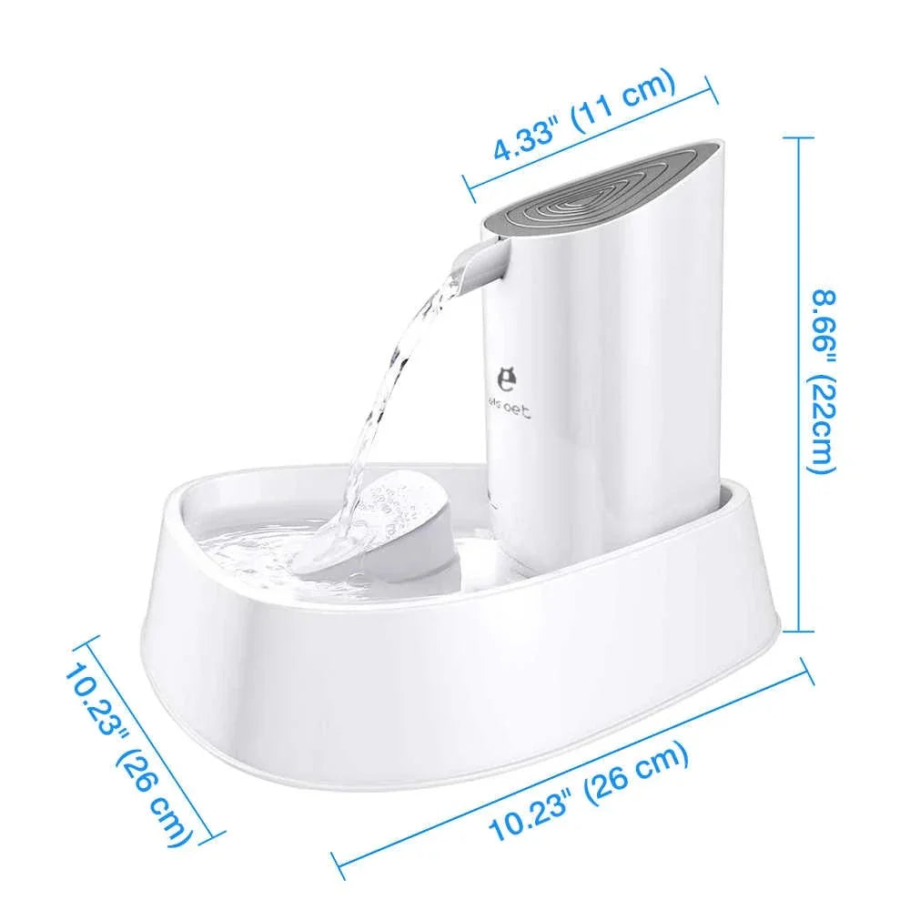 Quiet white ceramic automatic pet water fountain for cats & dogs, providing fresh, circulating water.