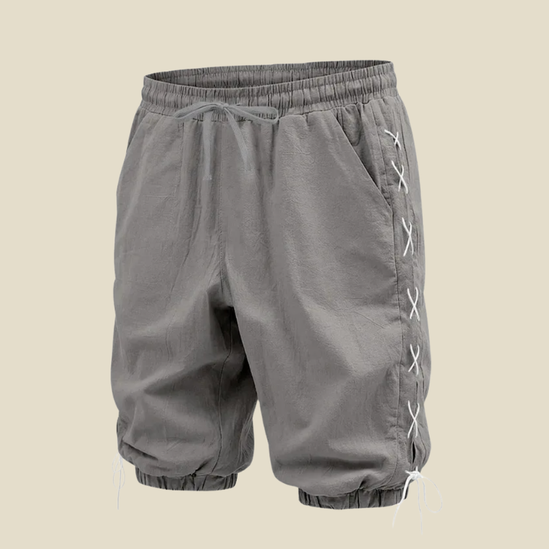 Relaxed fit men's shorts with lace-up sides and drawstring waist, suitable for everyday casual and summer.
