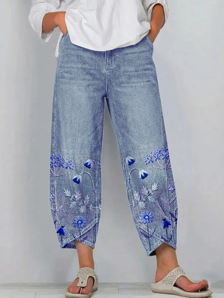 Women's patterned boho floral print casual trousers. Relaxed, comfortable, & lightweight for summer fashion.