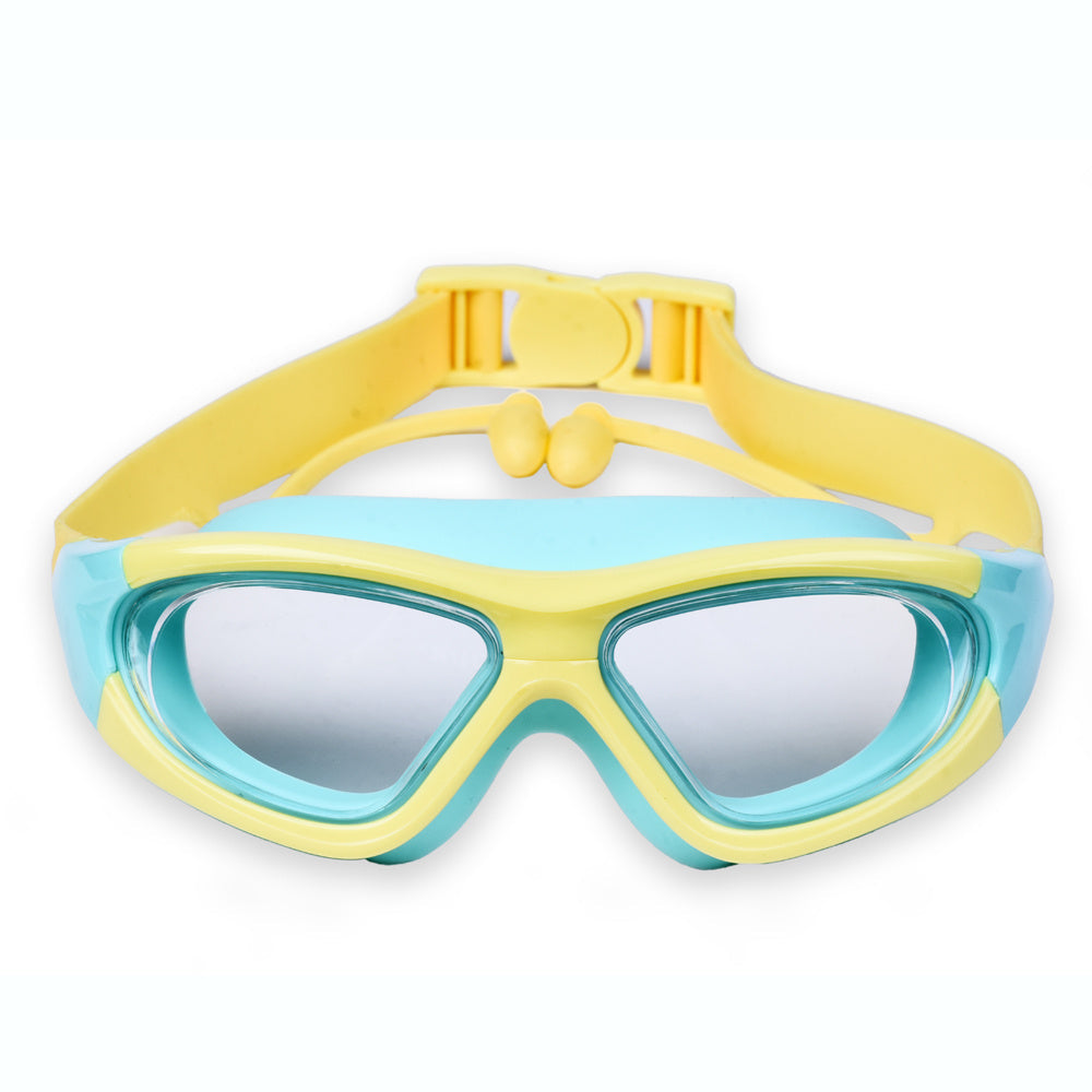 Safe kids swim goggles, UV protection, large clear anti-fog lenses for children.
