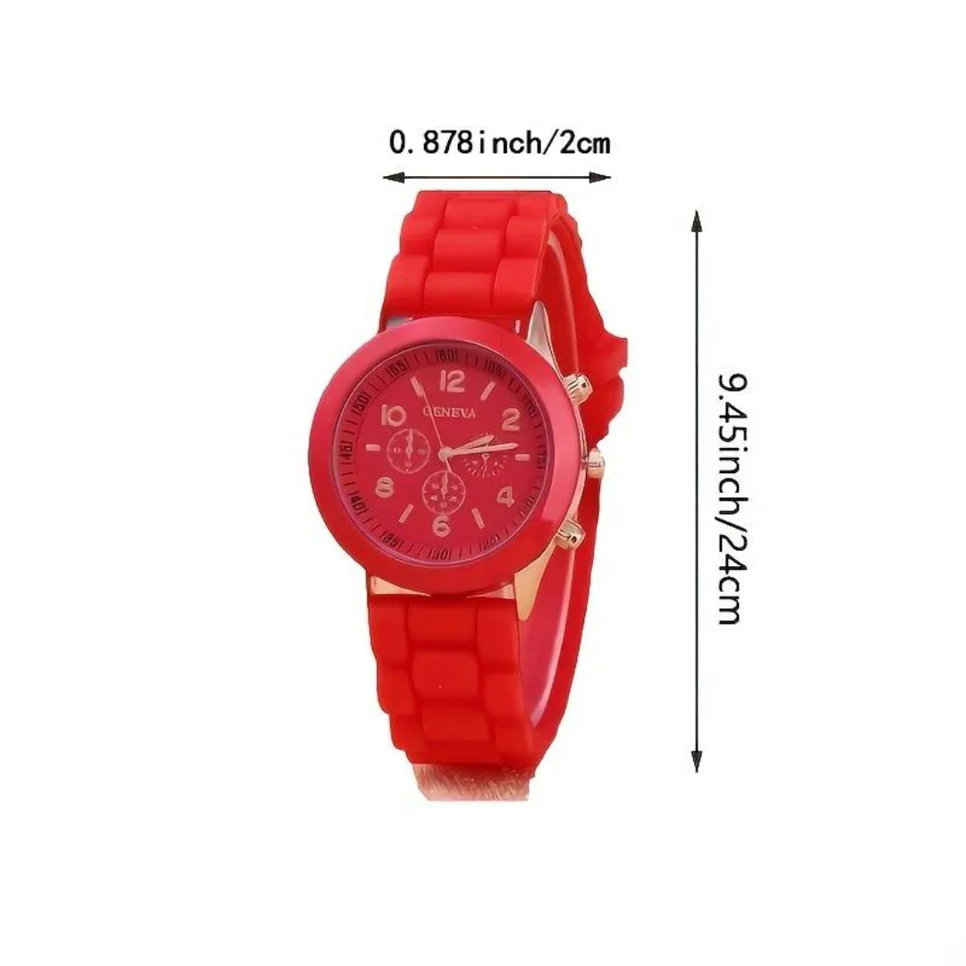 Vibrant colorful unisex silicone quartz watch, comfortable analog display, fashion accessory.