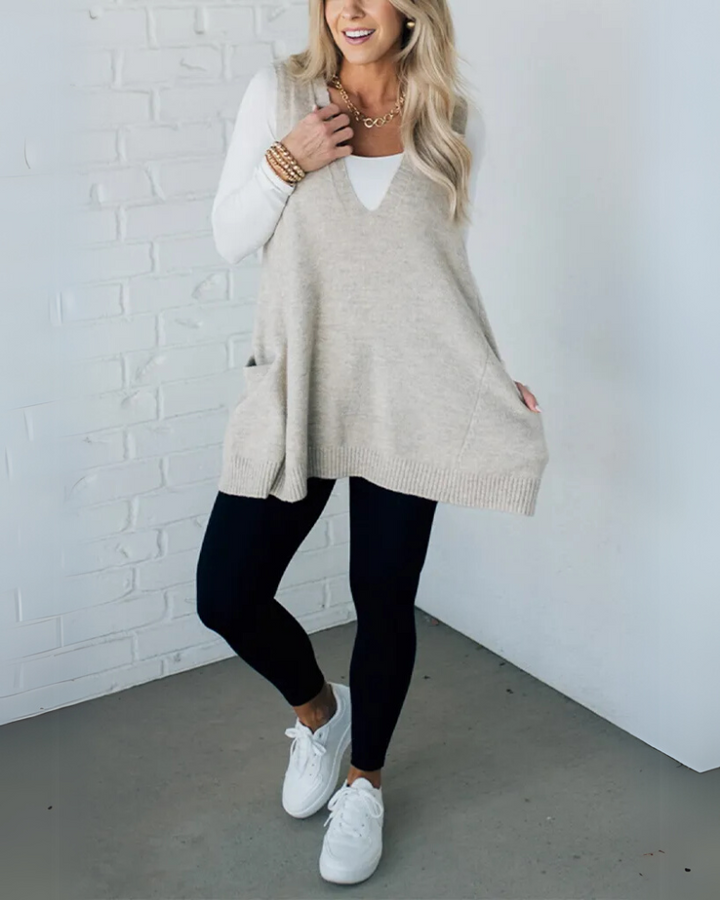 Warm women's cozy layering vest for fall fashion, perfect outerwear for comfortable winter styling.