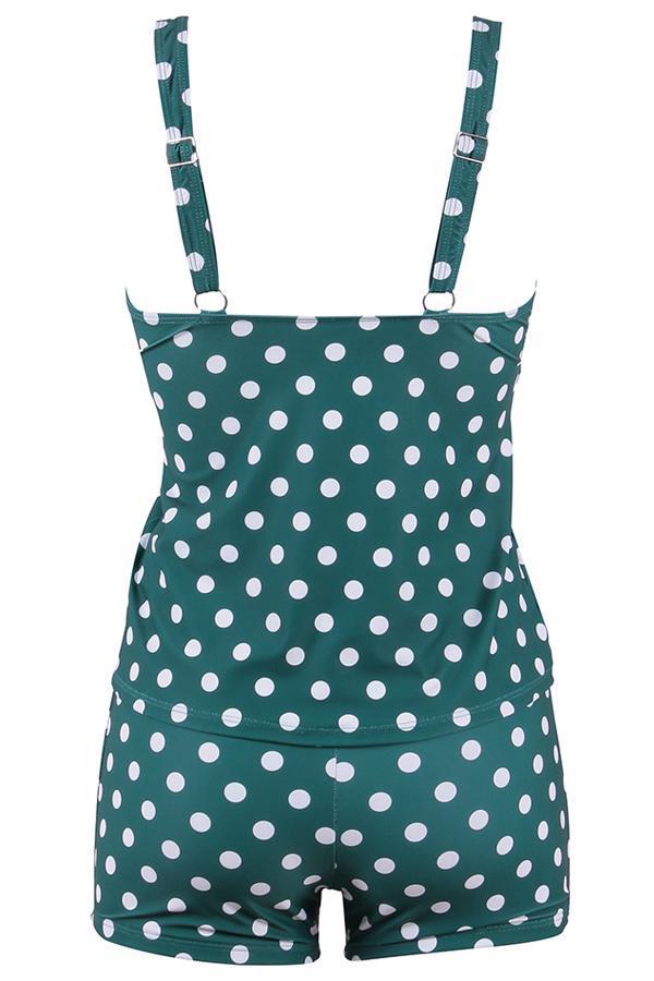 Chic women's polka dot tankini set, a comfortable & stylish two-piece swimwear option for summer.