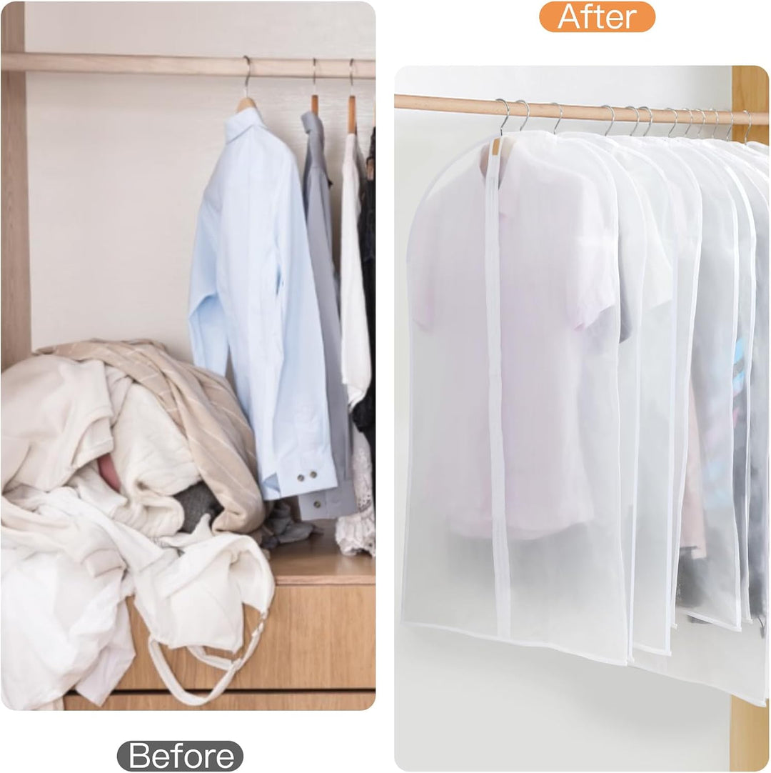 Organize your closet with 24 clear PEVA garment bags. Three sizes for all clothes.