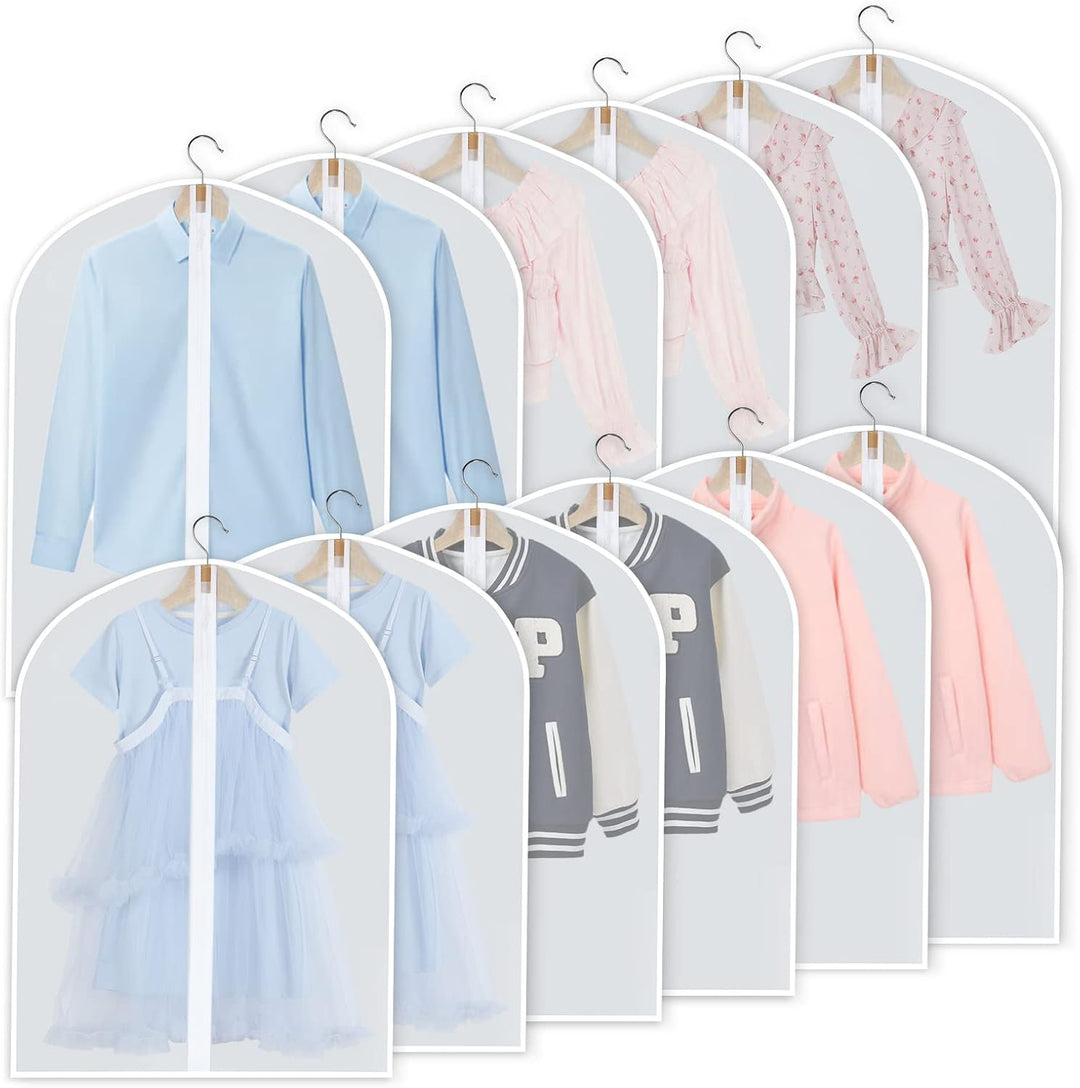 Professional 24-pack clear PEVA suit & dress bags. Essential for clothing preservation.