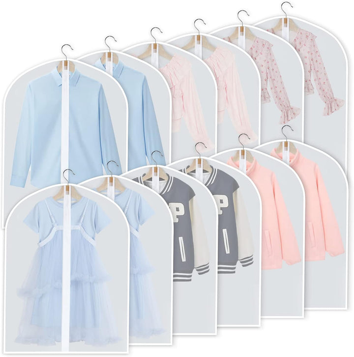 Professional 24-pack clear PEVA suit & dress bags. Essential for clothing preservation.