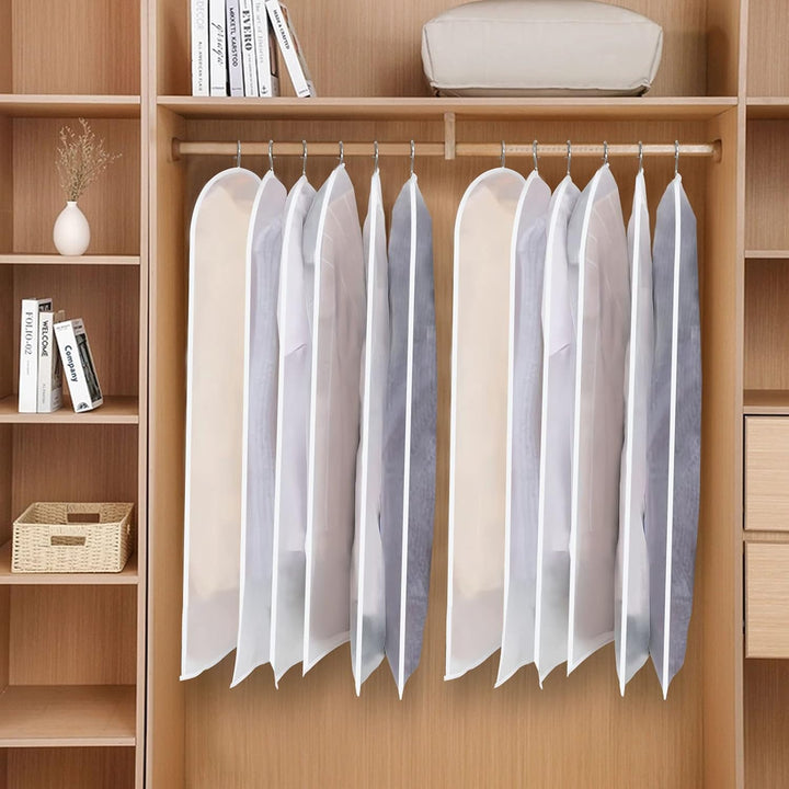 Compact 24-pack clear PEVA garment bags. Space-saving solution for clothes storage.