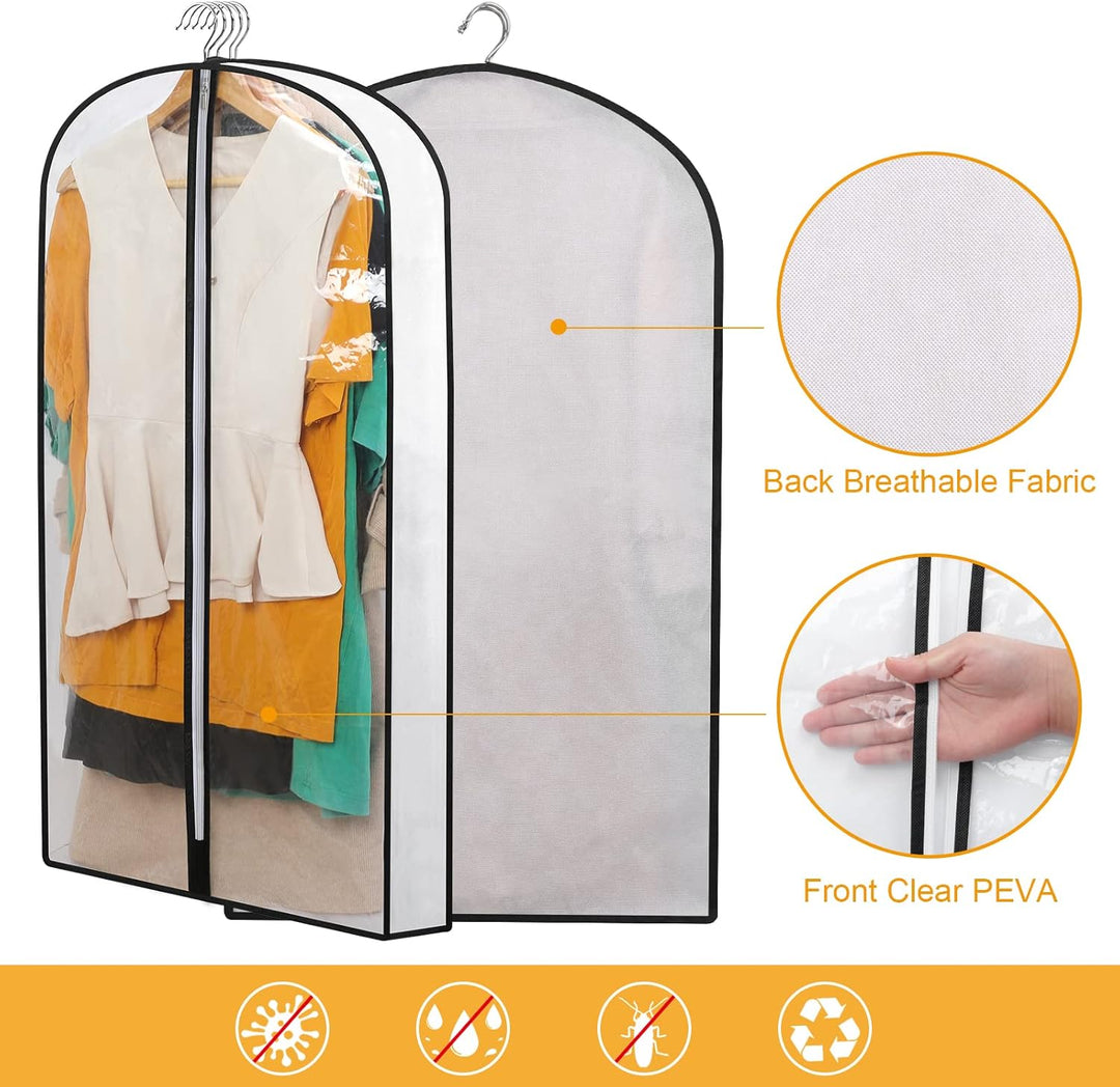 Home organization solution: 24 clear PEVA garment bags for suits, coats, dresses.