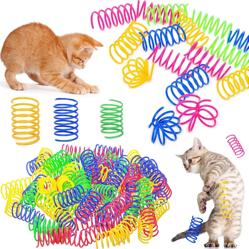 24-pack of colorful bouncy spiral spring toys for cats and kittens, promoting active, interactive play and exercise.