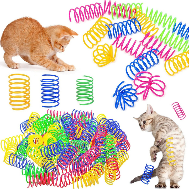 24-pack of colorful bouncy spiral spring toys for cats and kittens, promoting active, interactive play and exercise.
