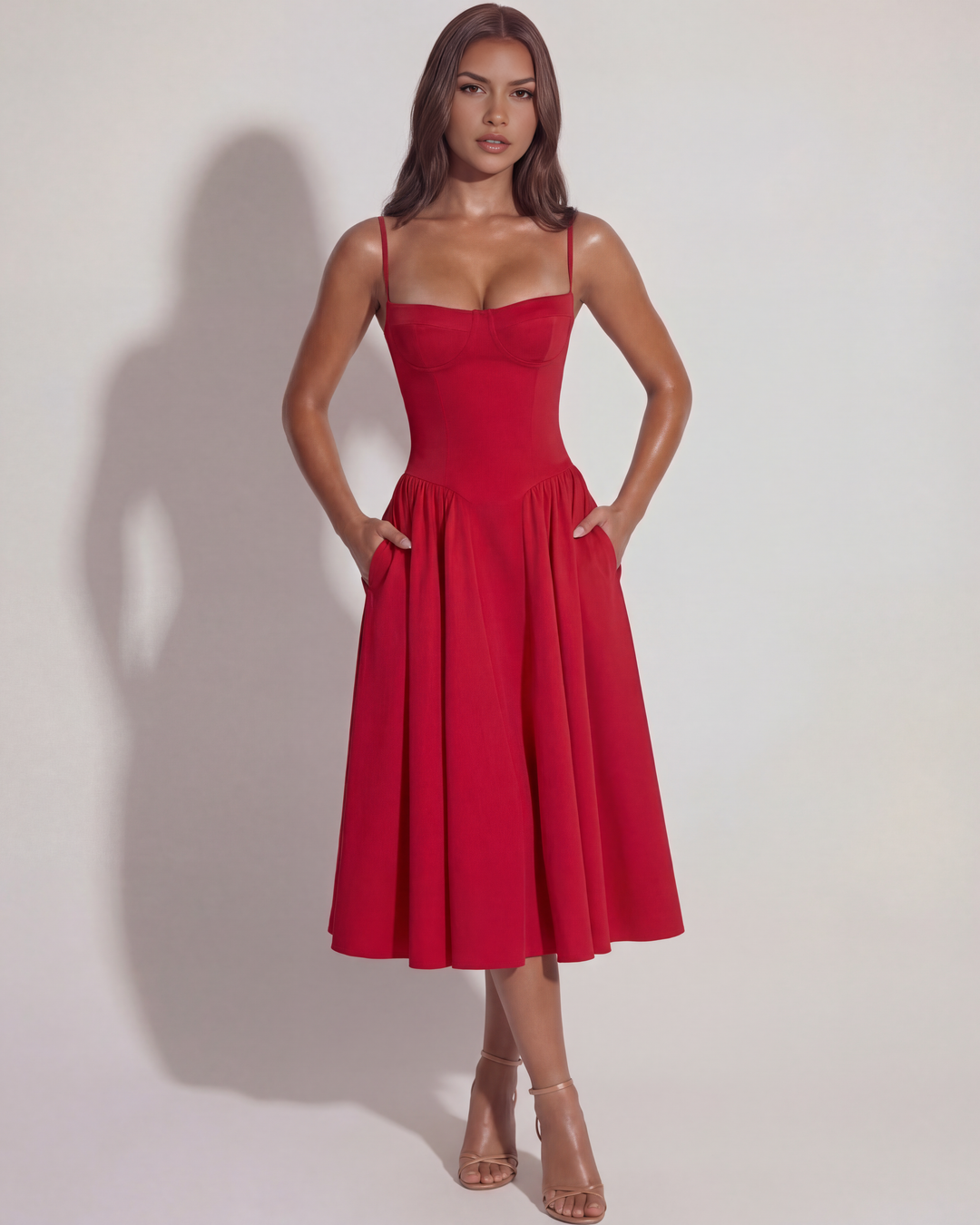 Flattering women's elegant midi dress, ideal for summer date nights & parties. Sleeveless.
