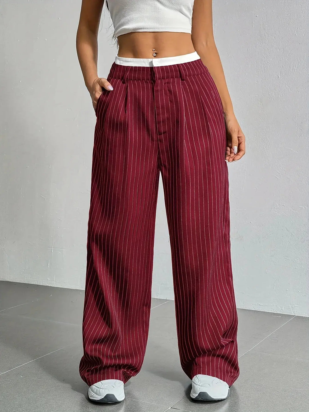 Stylish striped wide leg pants for women, flowy and elegant.