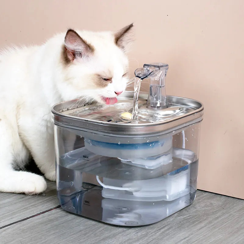 Automatic pet water fountain for cats & dogs, offering quiet, filtered hydration.