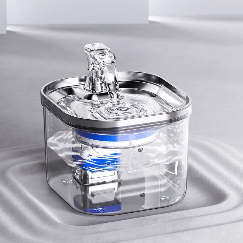 Sleek automatic water fountain, encouraging pets to drink more and stay hydrated.