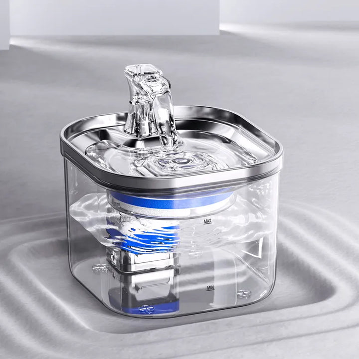 Sleek automatic water fountain, encouraging pets to drink more and stay hydrated.