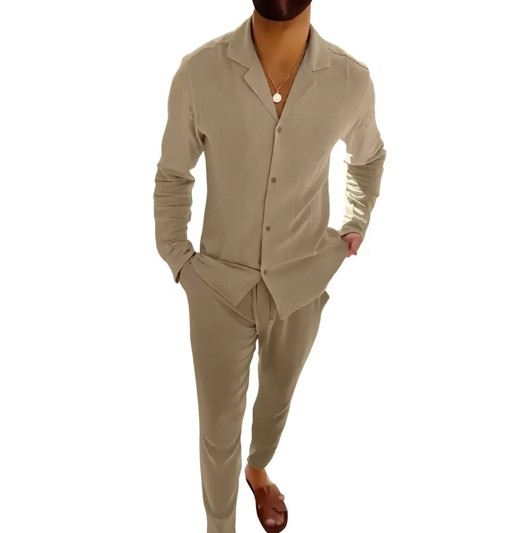 Breathable men's two-piece summer set. Comfortable, lightweight, and stylish for casual, lounge, or vacation wear.