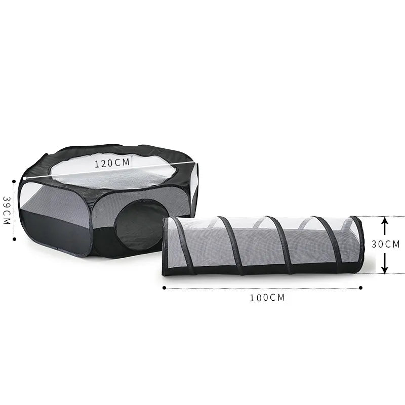 Multi-functional collapsible cat bed, play tunnel & house with scratching tube; ideal for active feline fun.