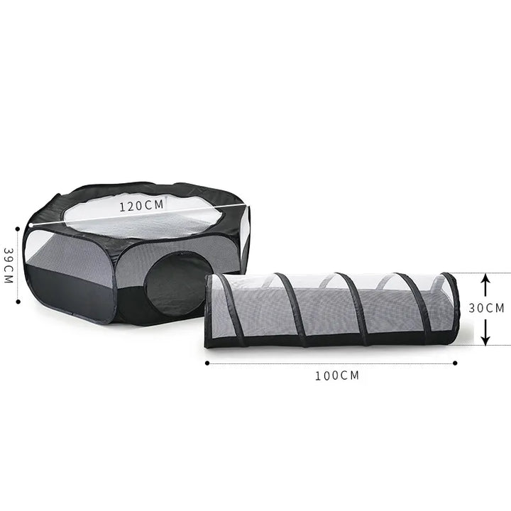 Multi-functional collapsible cat bed, play tunnel & house with scratching tube; ideal for active feline fun.