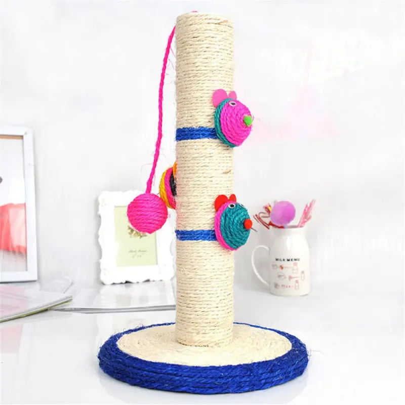 Durable sisal cat scratcher post, ideal for feline claw health & exercise. Includes fun cat toys for active play.