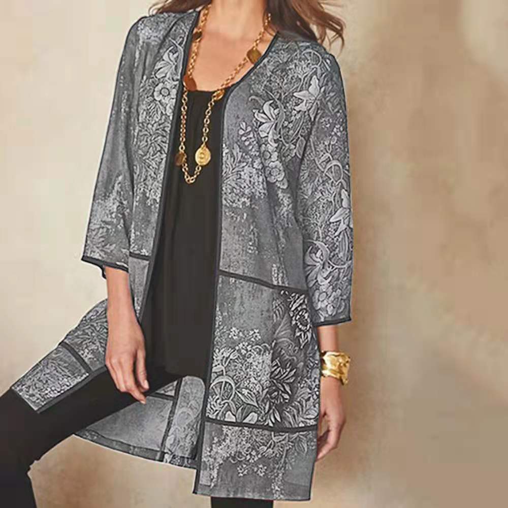 Elegant women's long sleeve print blouse. UV proof sun protection shirt for classy summer fashion.