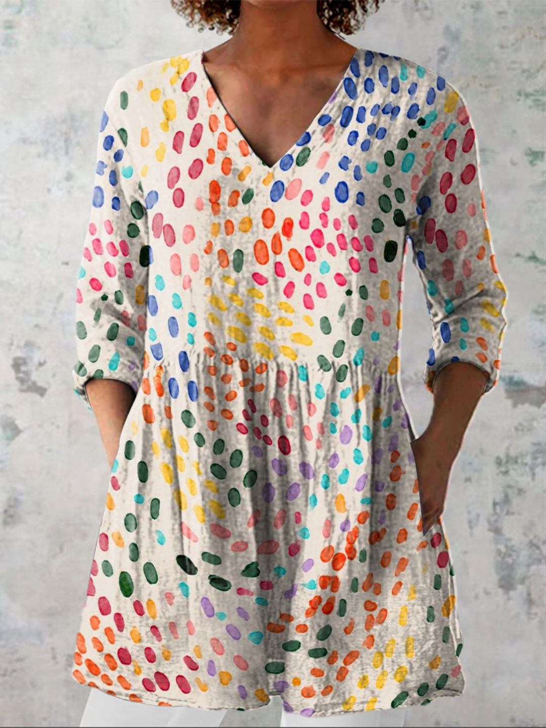 Women's flowy V-neck long sleeve blouse, relaxed fit, chic & versatile. Perfect for casual everyday wear.