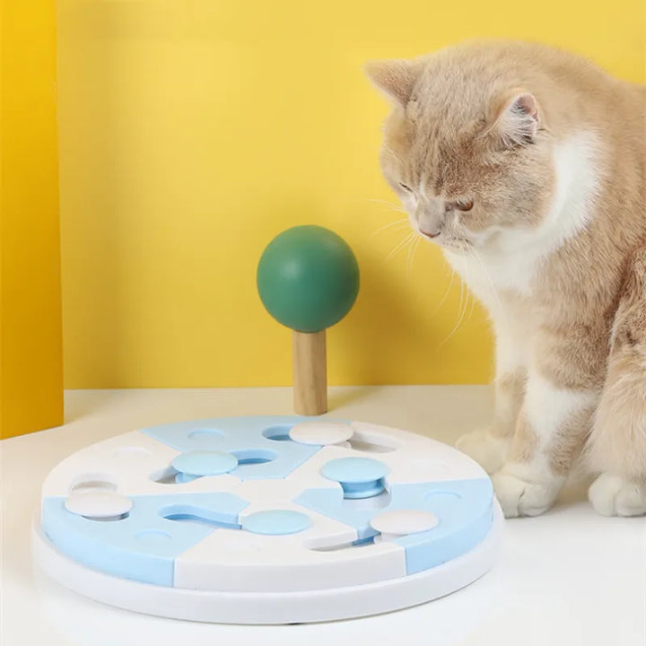 Interactive pet puzzle food dispenser for cats & dogs. Promotes mental stimulation & slow feeding.
