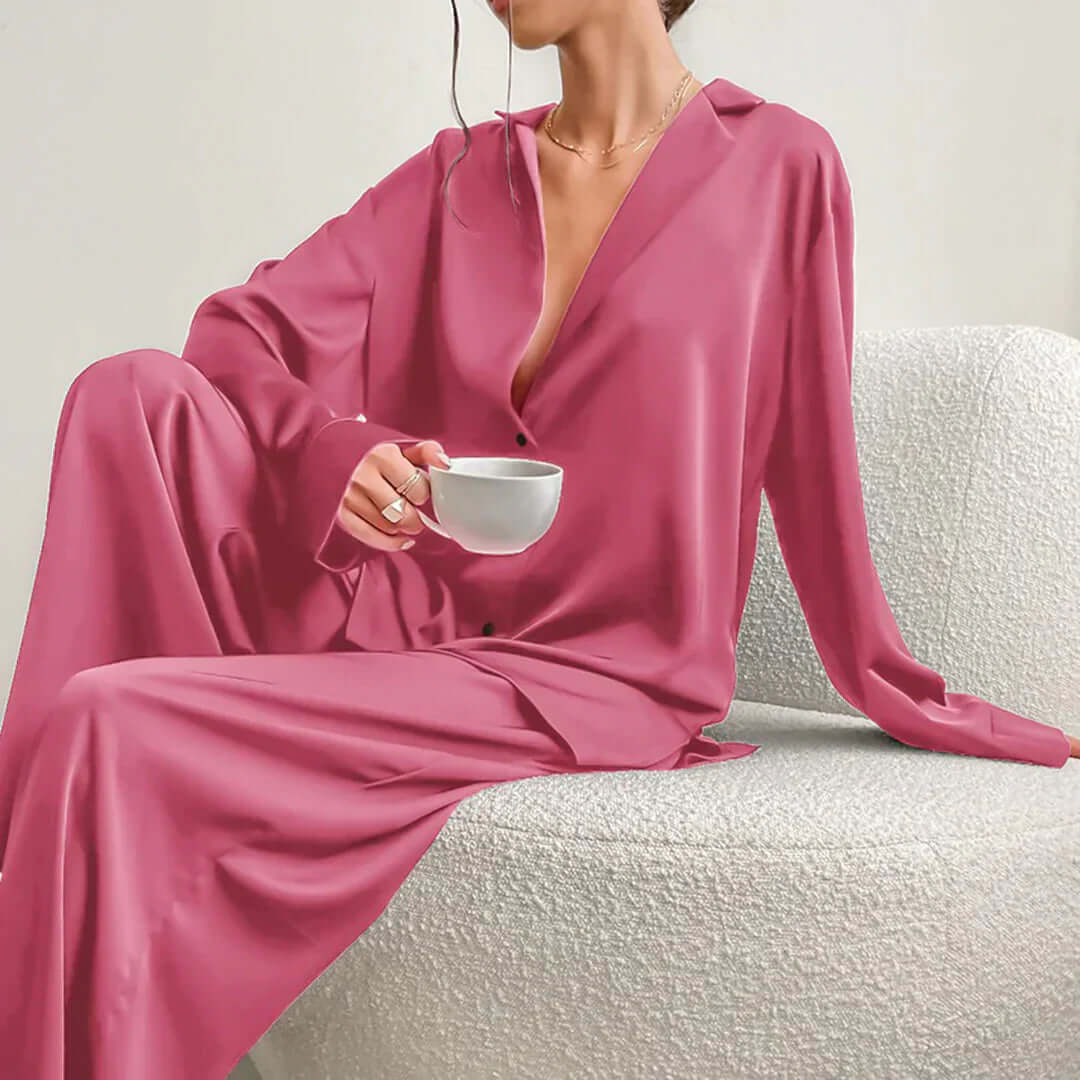 Women's Button-Up Shirt & Wide-Leg Pants