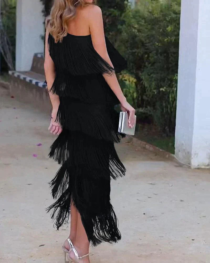Sophisticated women's dropped shoulder maxi dress, offering comfort and timeless elegance for day or night.