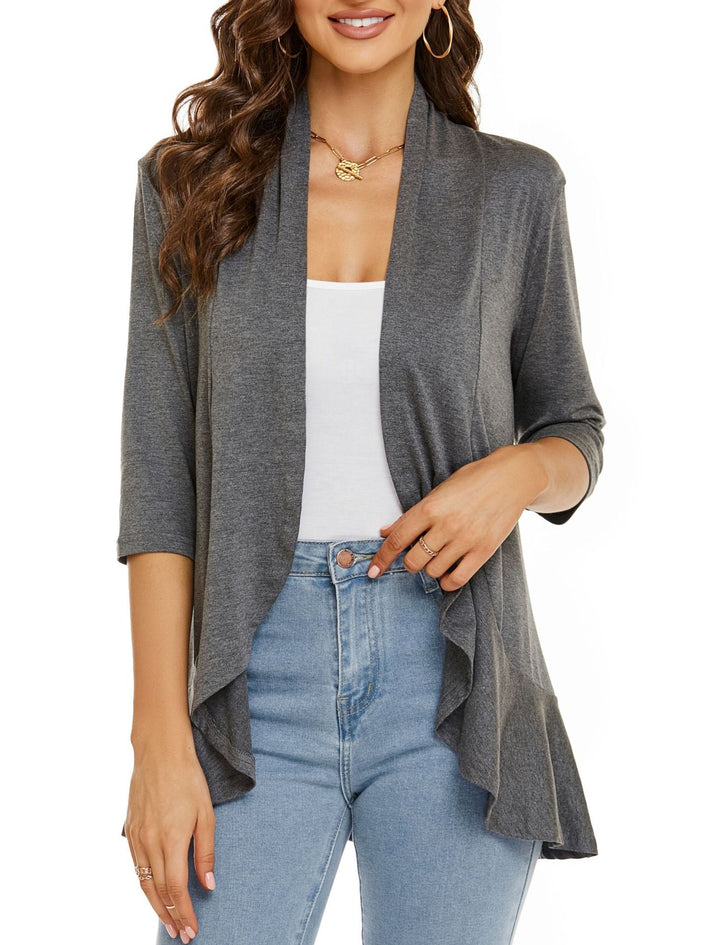Chic women's long-sleeve open-front cardigan, a stylish layering piece for casual wear & comfort.