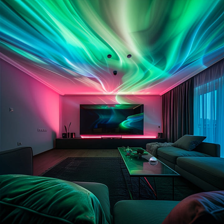 USB-powered star projector with remote control, casting a breathtaking colorful sky effect for easy use.
