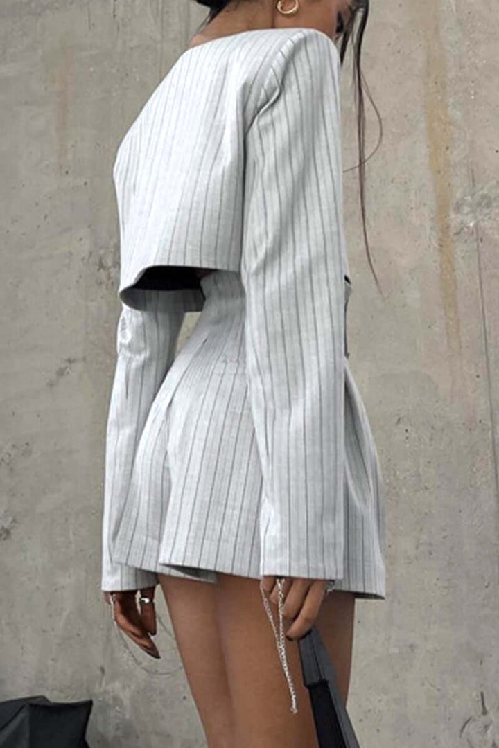 Women's V-Neck Top & Striped Shorts Set