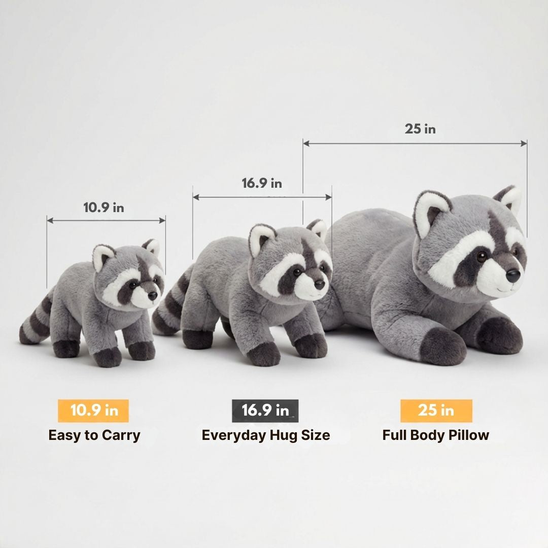 Raccoon long animal pillow, perfect for unwinding after a long day.