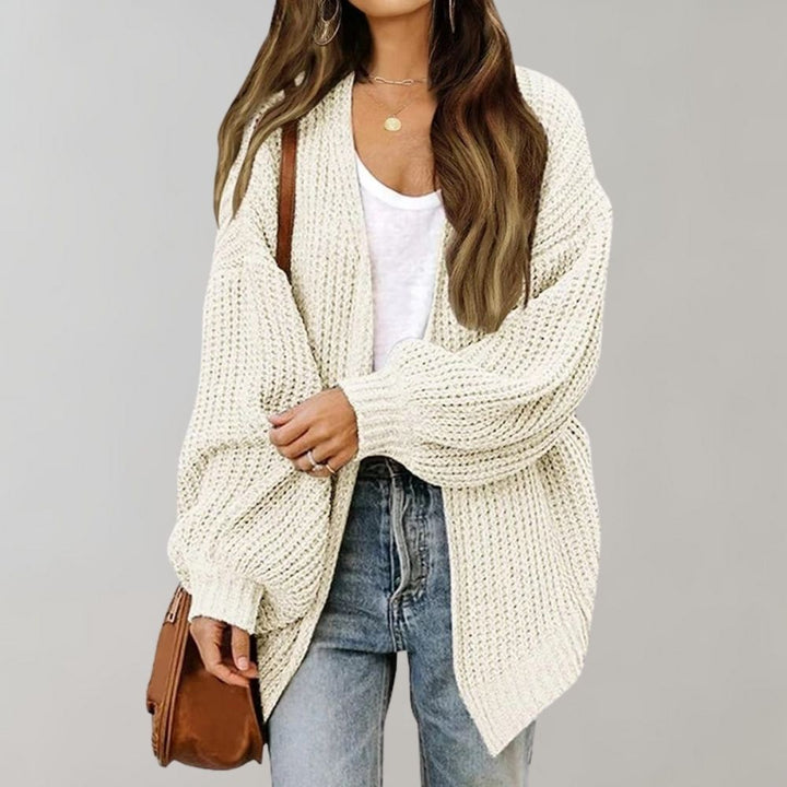 Chic open front cardigan for women, showcasing elegant bishop sleeves and a comfortable, relaxed fit.