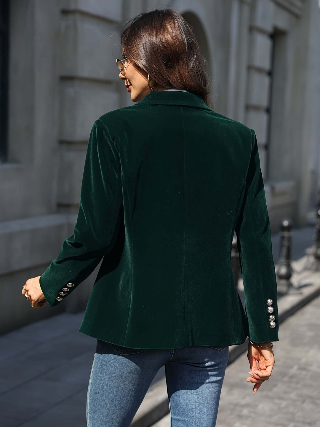 Women's Green Blazer with Golden Buttons