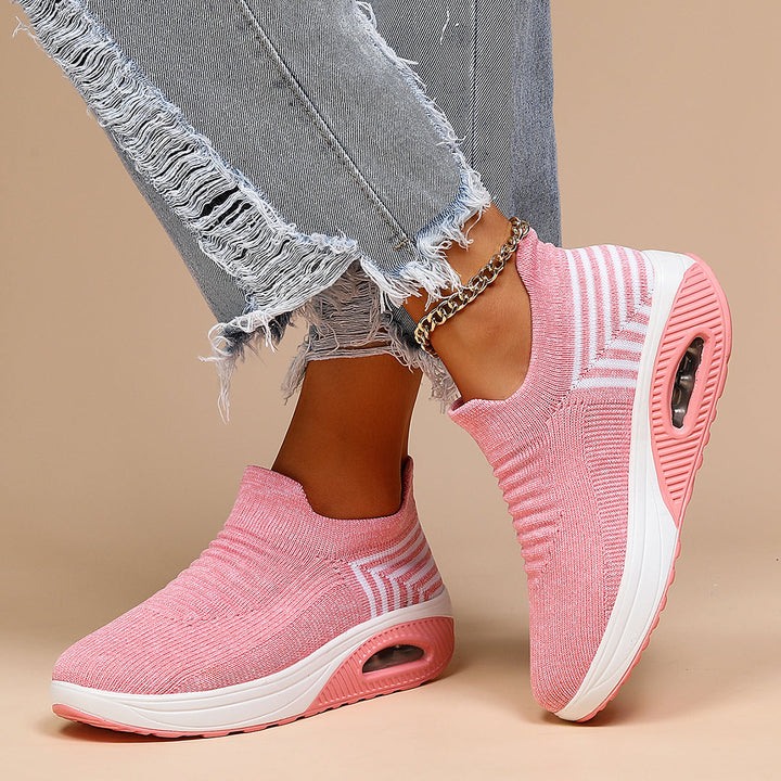 Easy slip-on women's air cushion shoes, orthopedic and breathable for comfortable all-day walking & active lifestyle.