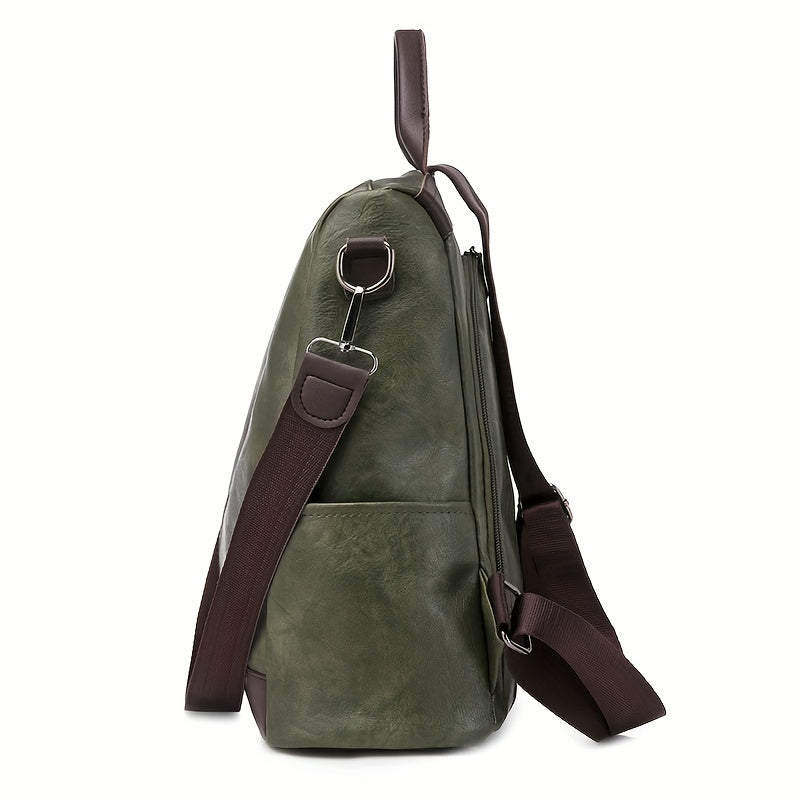Green anti-theft travel backpack for women. Secure security bag for safe journeys and urban exploration.