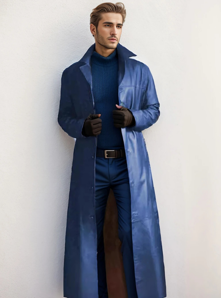 Parisian-inspired men's overcoat, classic long fit, perfect for chic autumn fashion.
