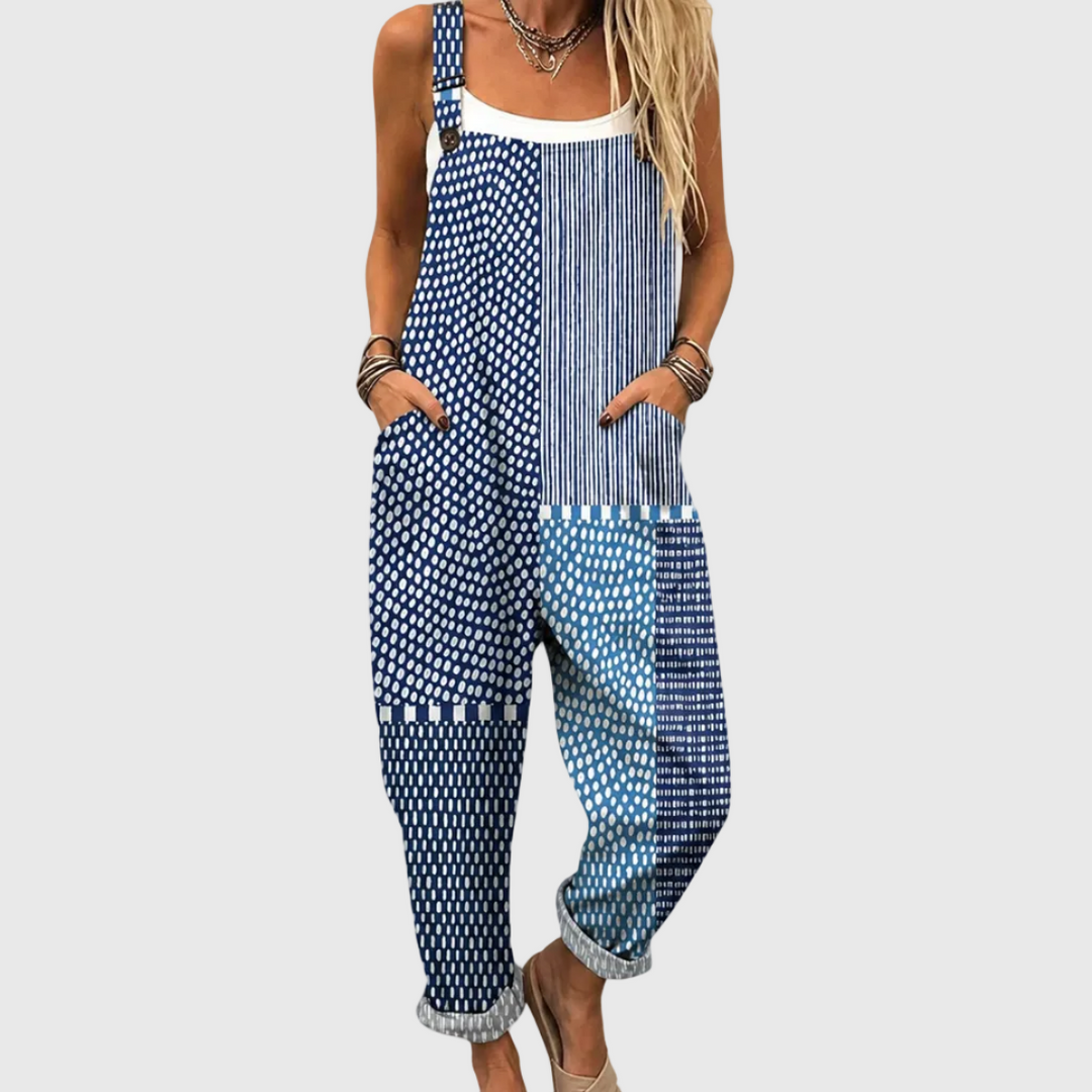 Women's printed wide leg jumpsuit with floral pattern, ideal for comfortable and stylish summer casual wear.