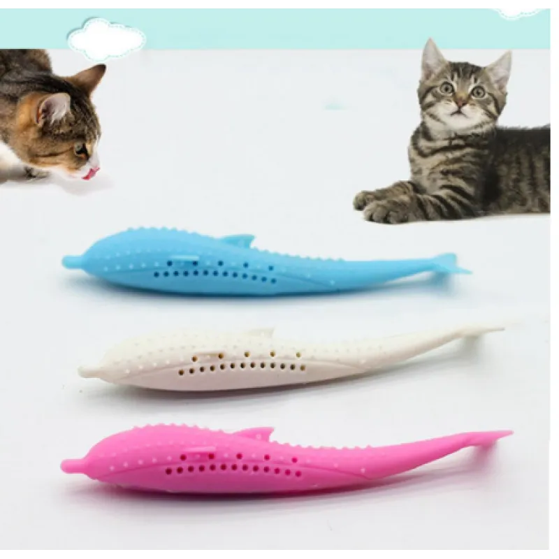 Unisex blue silicone whale chew toy for cats & small dogs. Promotes dental health, interactive, & fun pet toy.
