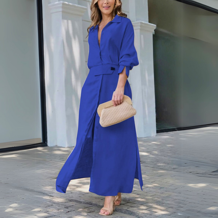 Women's elegant maxi dress, perfect for summer occasion wear or casual elegance. Flowing and comfortable.